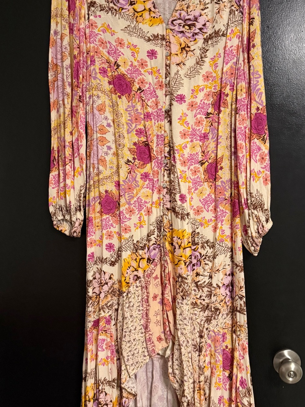 Free People Cream Floral Maxi Dress with Pink and Yellow Accents